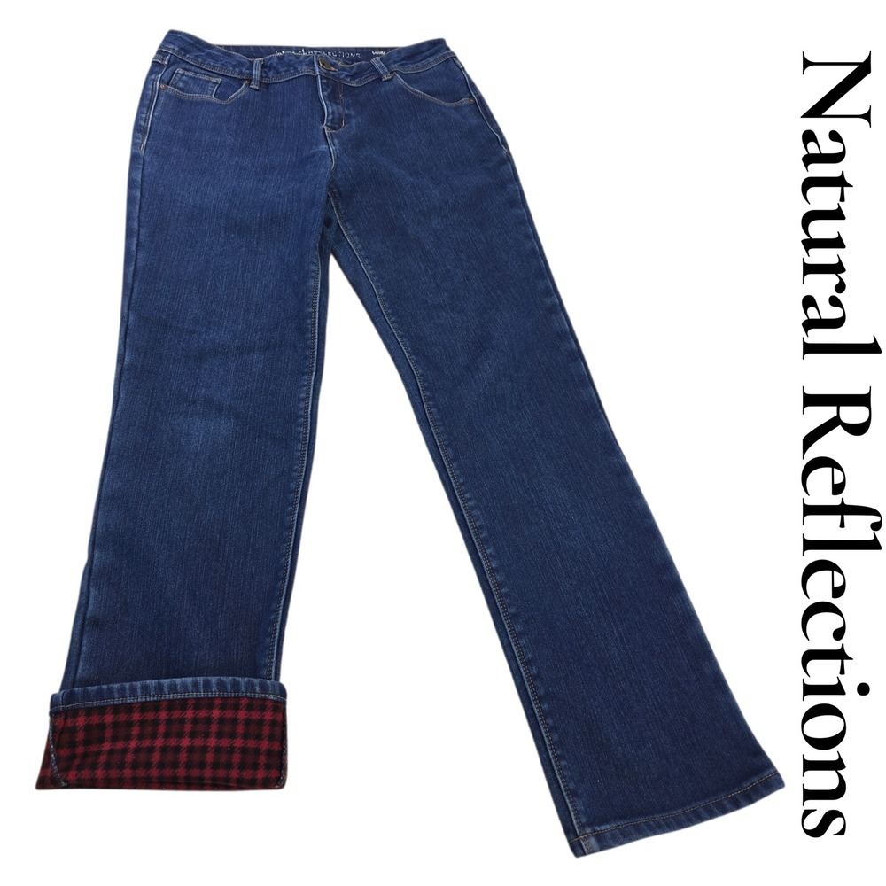 Natural Reflections Fleece Lined Jeans‎ Womens 8 Blue Denim Plaid Bootcut Winter